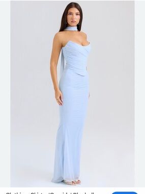 House of CB Light Blue Strapless Chiffon Gown